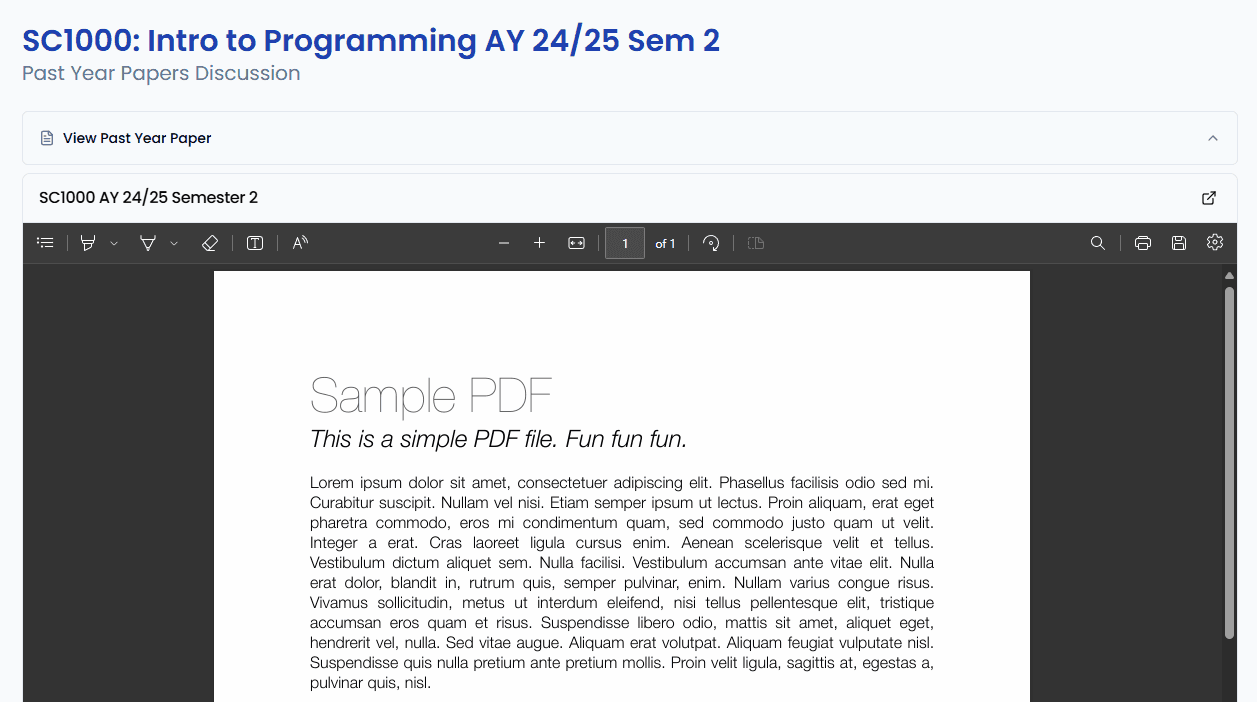 Expanded PDF viewer with controls