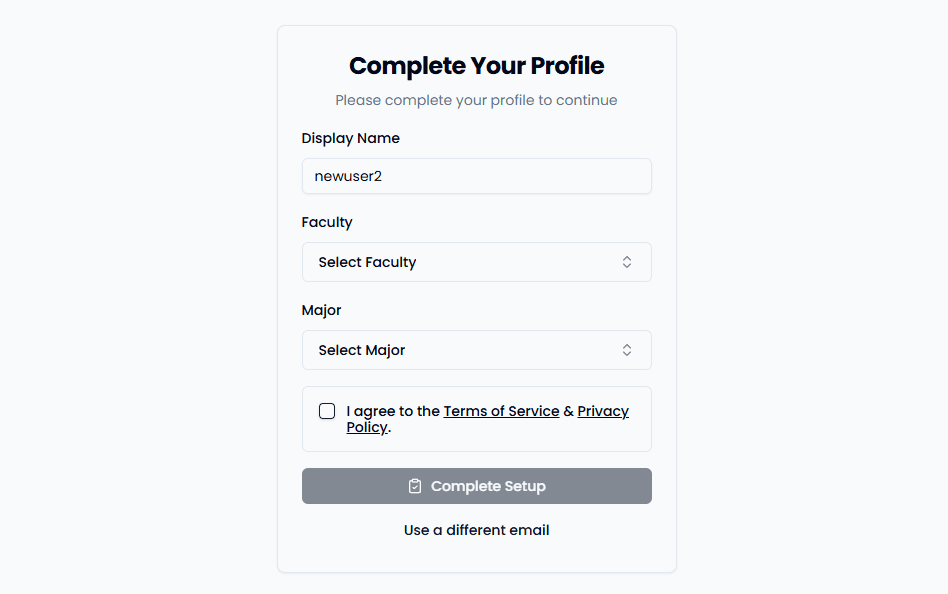 Profile setup form
